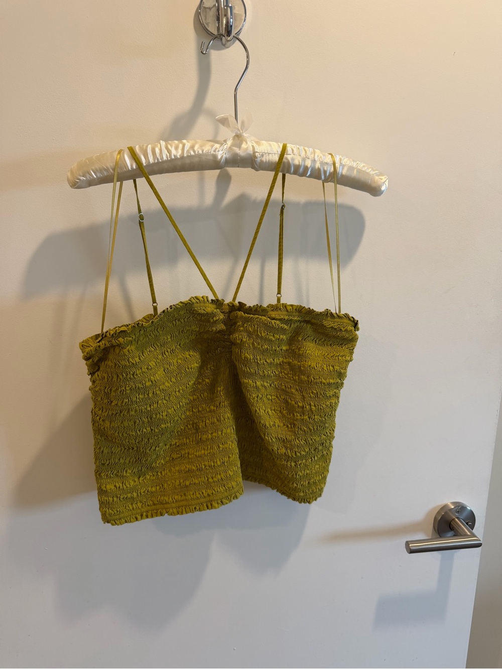 Madewell Olive Green Smocked Crop Top XL Adjustable Strap Cami